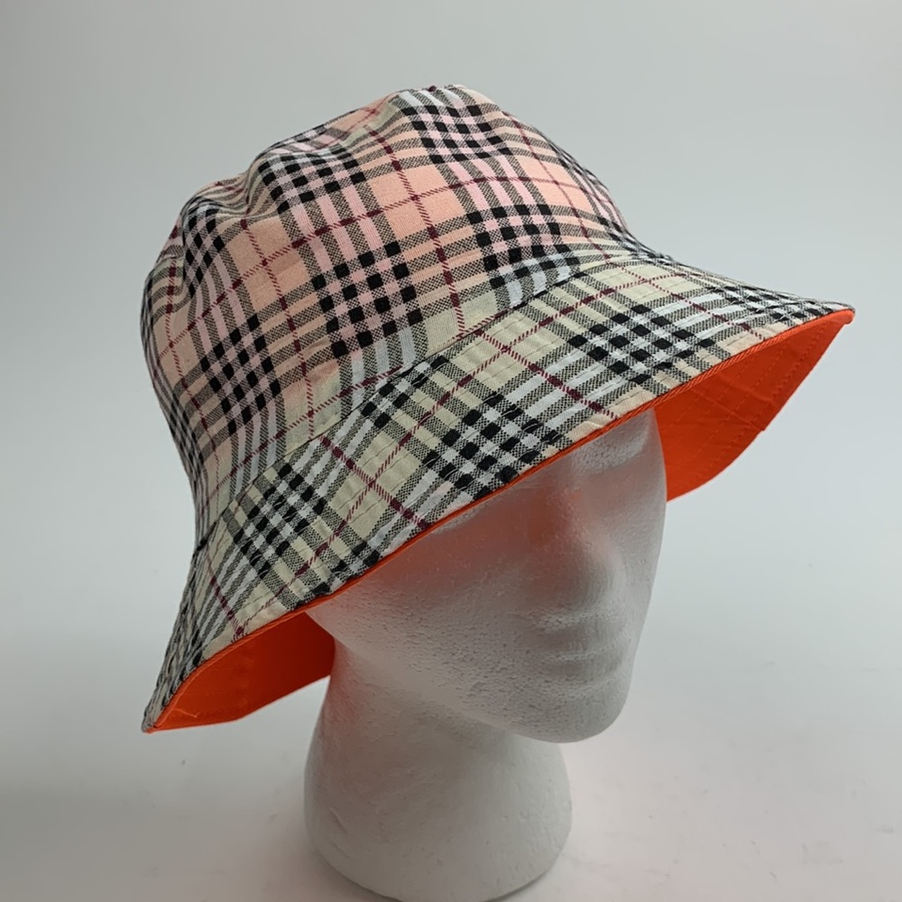 Plaid Bucket Sun Hat Creme Black Red Orange New NWOT